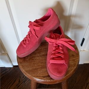 Puma Women's Bright Pink Suede Lace-Up Sneakers